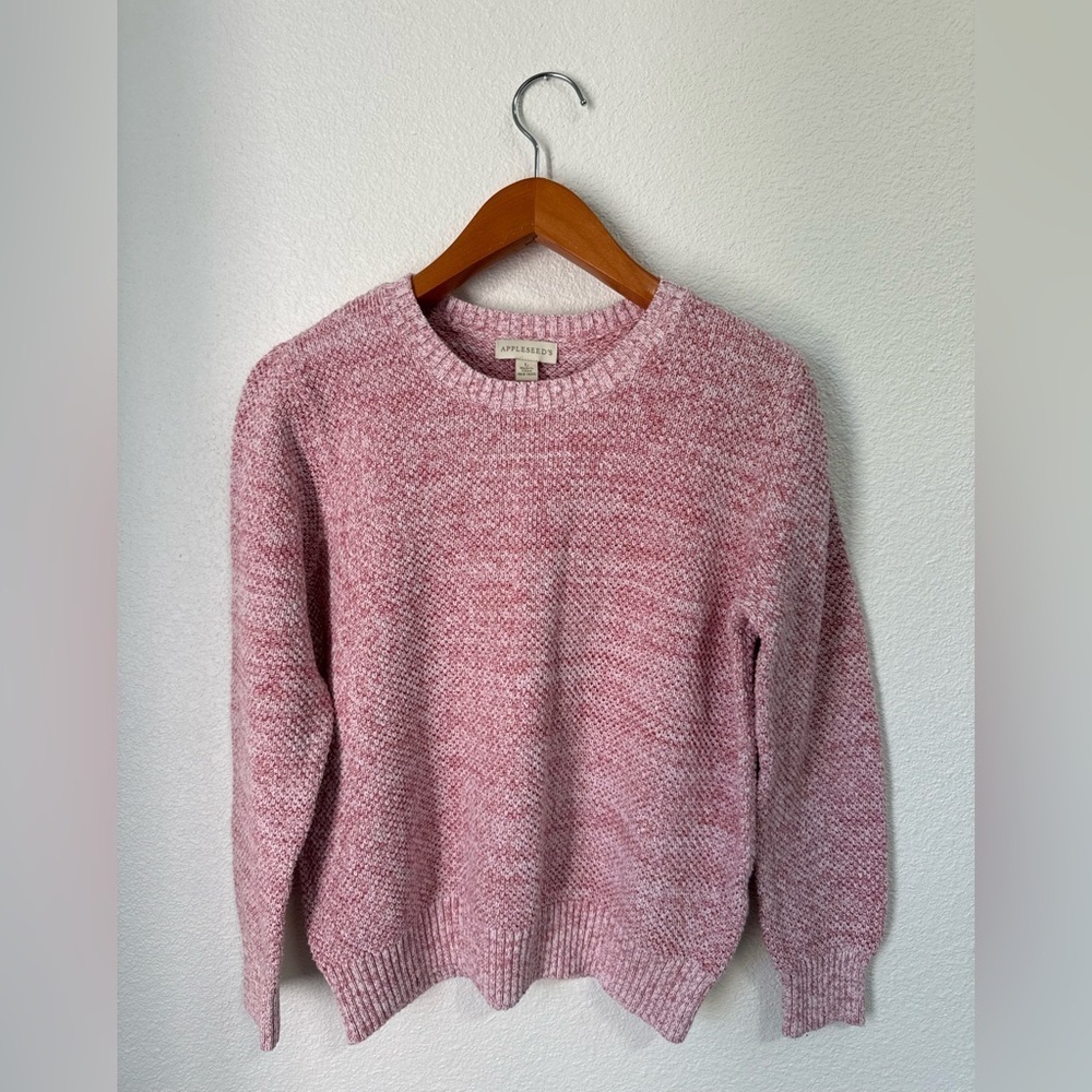 Appleseed’s Pink Knit Crew Neck Cozy 100% Cotton Sweater Women’s Size Large